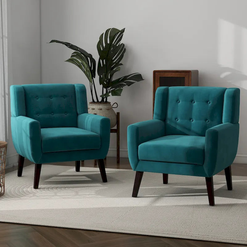 Set of 2 Velvet Living Room Accent Chair Upholstered Armchair-34
