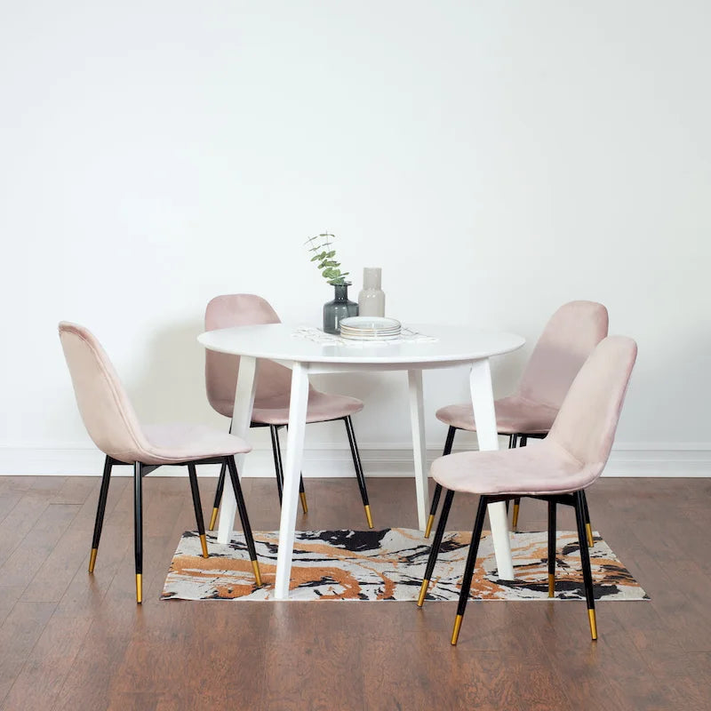 Roundhill Furniture Lassan Contemporary 5-Piece Dining Set, White Round Table and 4 Chairs-21