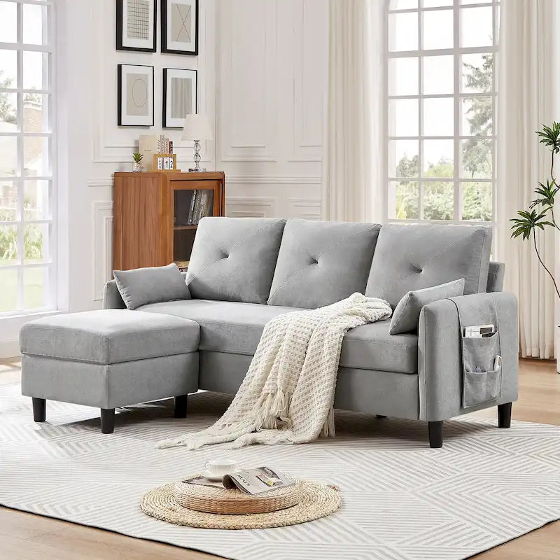 77.36 Inches Modern Sectional Sofa with Reversible Ottoman and Side Storage Pocket-33