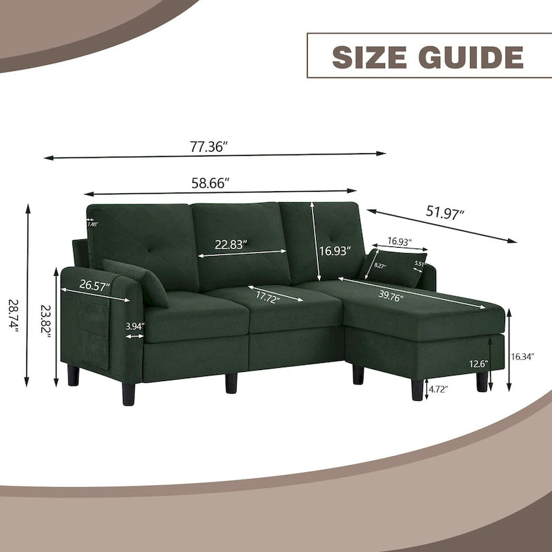 77.36 Inches Modern Sectional Sofa with Reversible Ottoman and Side Storage Pocket-10