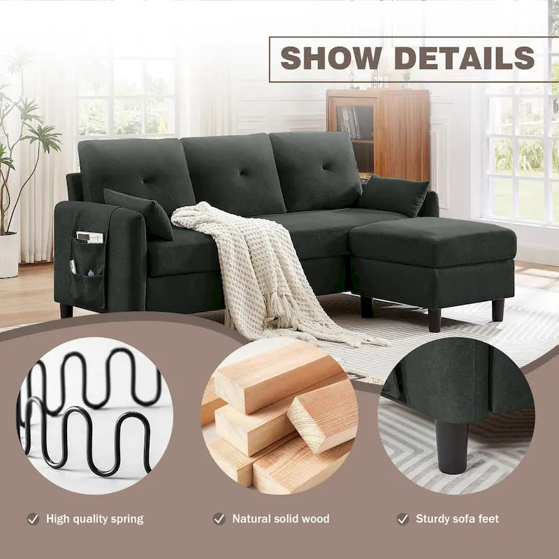 77.36 Inches Modern Sectional Sofa with Reversible Ottoman and Side Storage Pocket-12