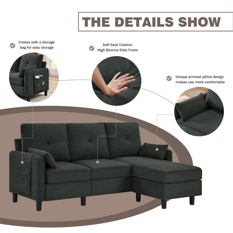 77.36 Inches Modern Sectional Sofa with Reversible Ottoman and Side Storage Pocket-13