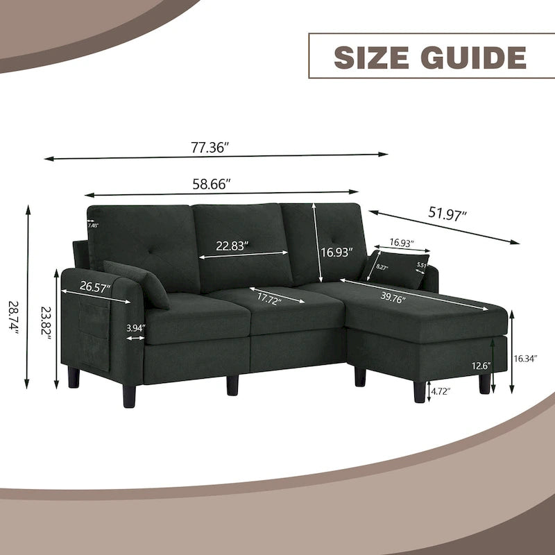 77.36 Inches Modern Sectional Sofa with Reversible Ottoman and Side Storage Pocket-15