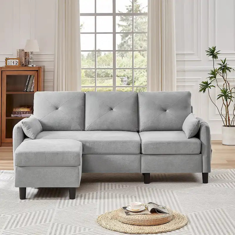 77.36 Inches Modern Sectional Sofa with Reversible Ottoman and Side Storage Pocket-16