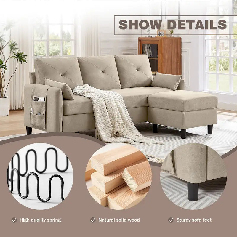 77.36 Inches Modern Sectional Sofa with Reversible Ottoman and Side Storage Pocket-22