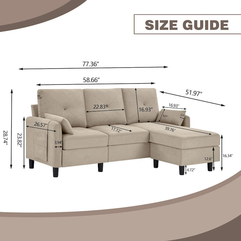 77.36 Inches Modern Sectional Sofa with Reversible Ottoman and Side Storage Pocket-25