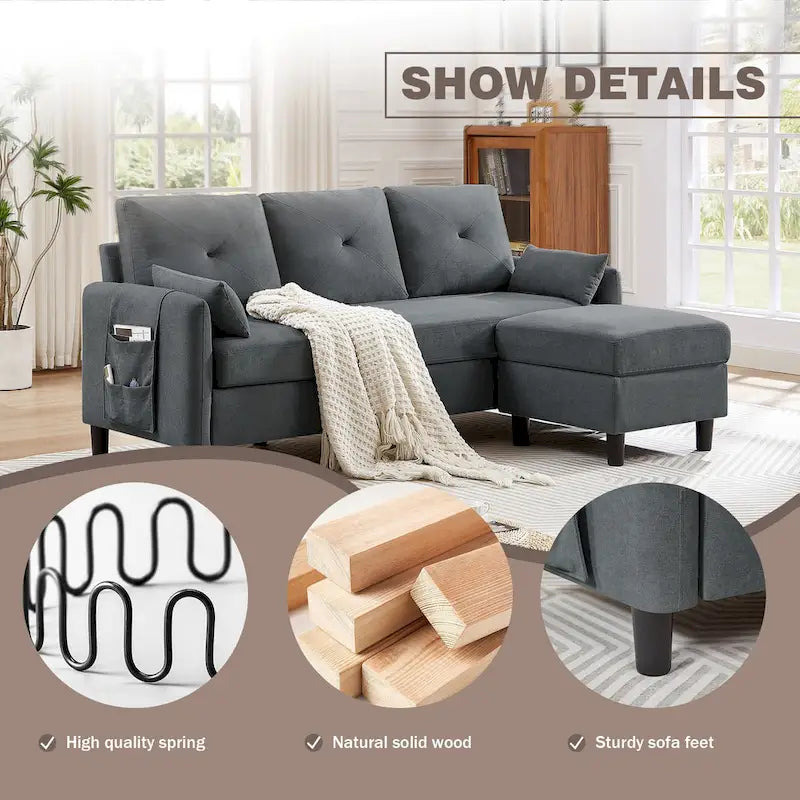 77.36 Inches Modern Sectional Sofa with Reversible Ottoman and Side Storage Pocket-27
