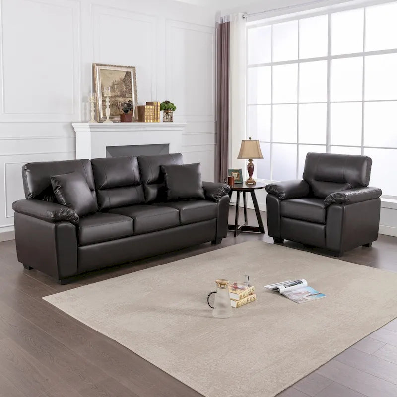 Morden Fort Upholstered Living Room Set, 2 Pieces, Faux Leather Chair, Sofa-38