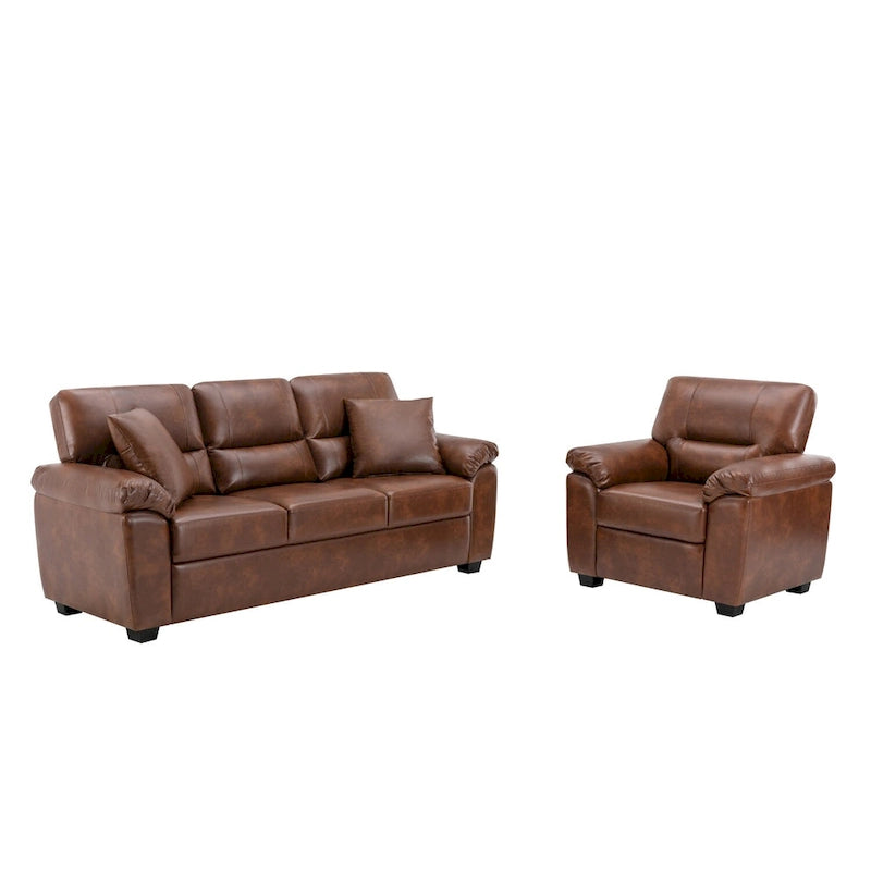 Morden Fort Upholstered Living Room Set, 2 Pieces, Faux Leather Chair, Sofa-7