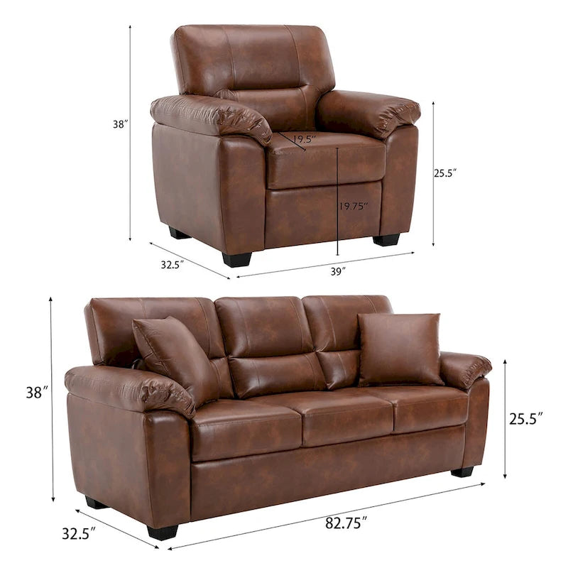 Morden Fort Upholstered Living Room Set, 2 Pieces, Faux Leather Chair, Sofa-22