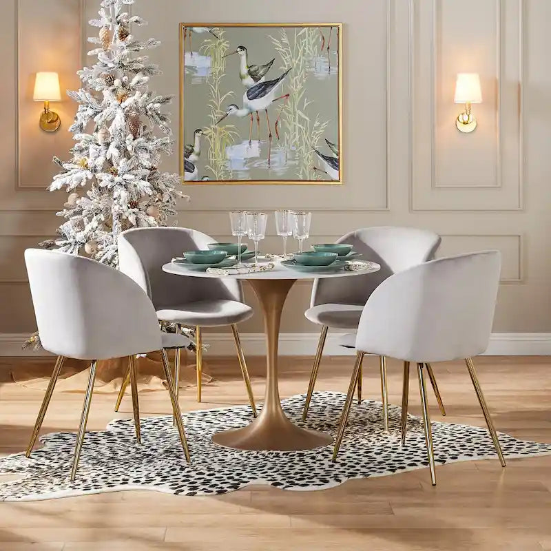 JASIWAY Modern Faux Marble Top Iron Pedestal Dining Table-3
