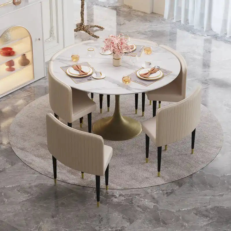JASIWAY Modern Faux Marble Top Iron Pedestal Dining Table-9