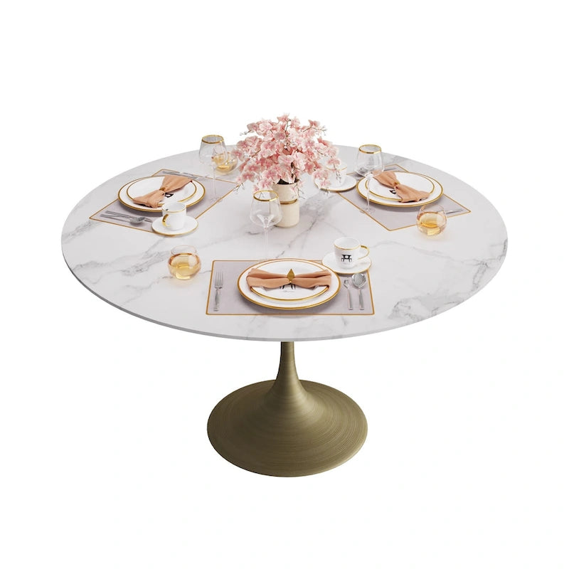 JASIWAY Modern Faux Marble Top Iron Pedestal Dining Table-12