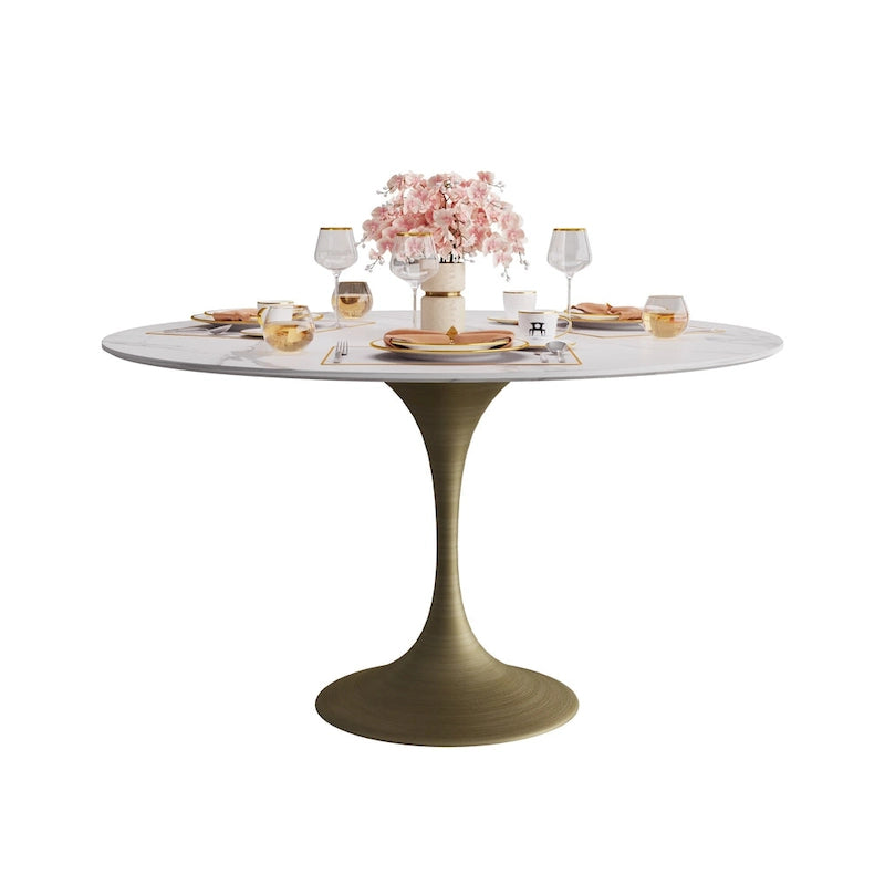 JASIWAY Modern Faux Marble Top Iron Pedestal Dining Table-13