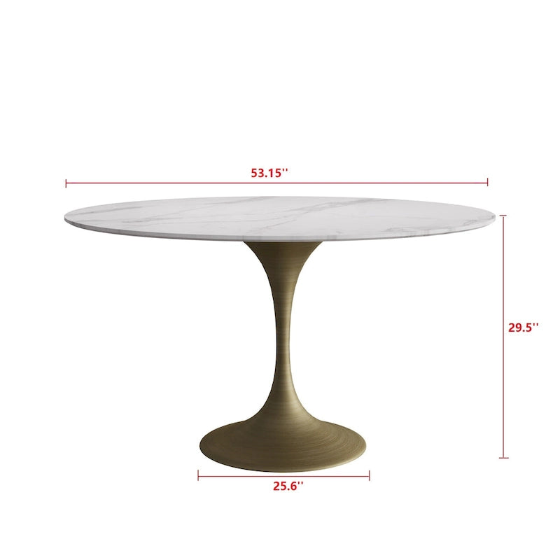 JASIWAY Modern Faux Marble Top Iron Pedestal Dining Table-14