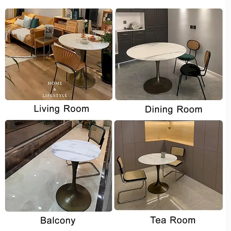 JASIWAY Modern Faux Marble Top Iron Pedestal Dining Table-16