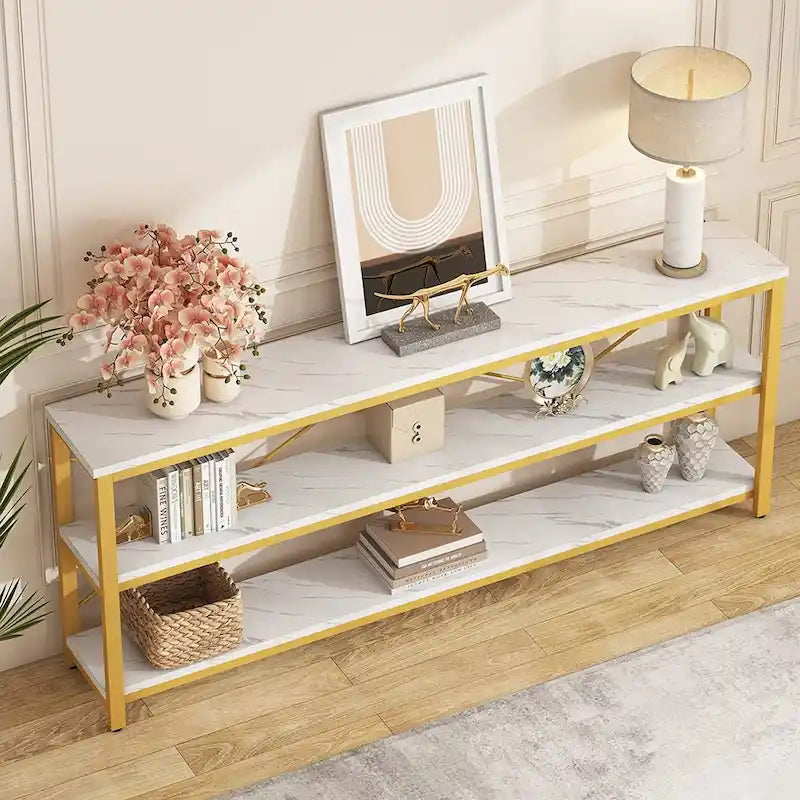 70.8 Inches Console Table 3 Tiers TV Stand Sofa Table-15