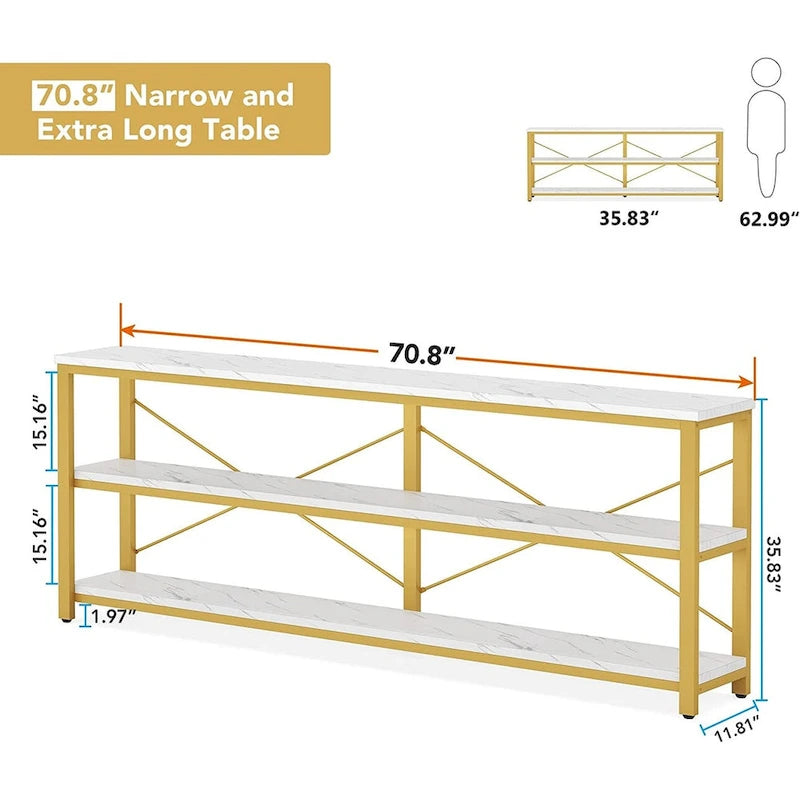 70.8 Inches Console Table 3 Tiers TV Stand Sofa Table-16
