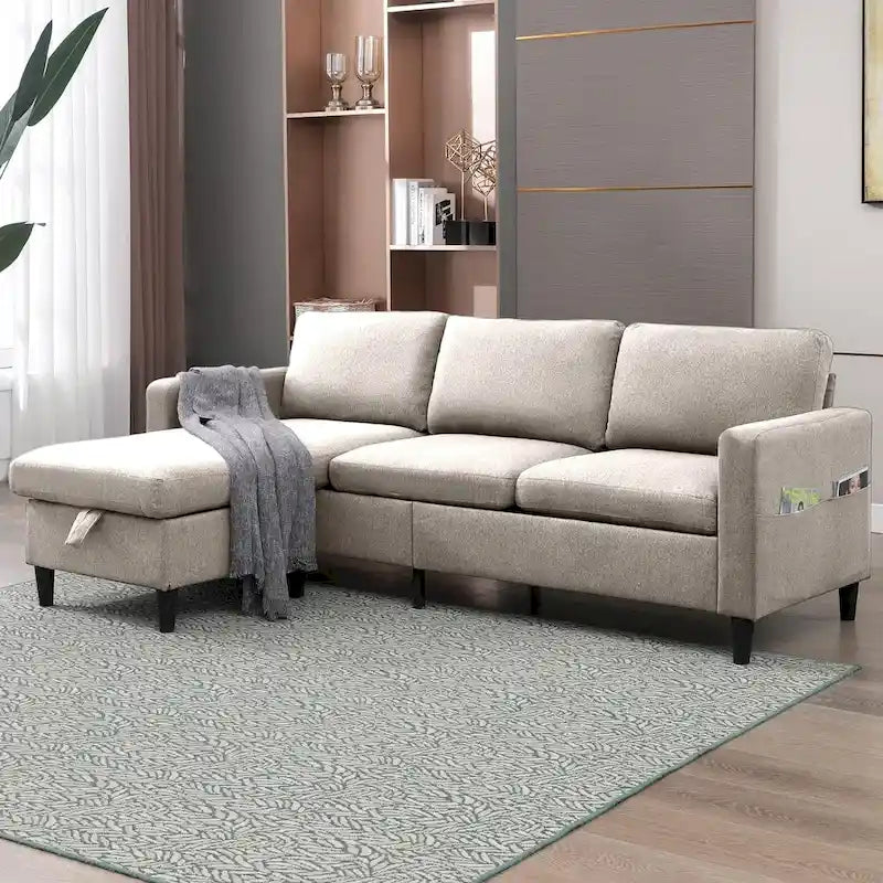 Mixoy Convertible L-Shaped Sectional 3-Seat Sofa with Storage Ottoman,Reversible Chaise - 85.83in x 27.95in x 30.71in-19