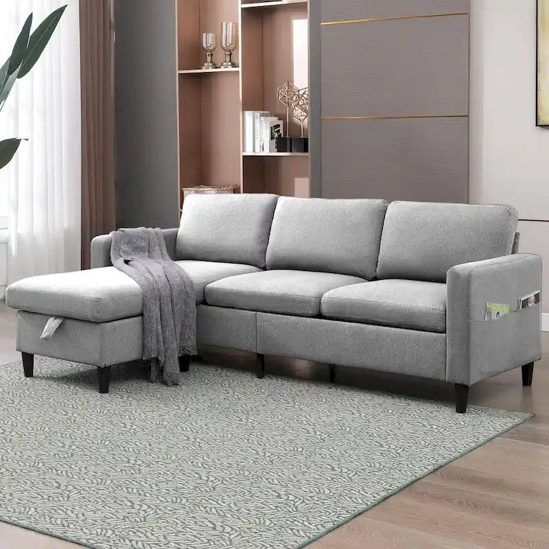 Mixoy Convertible L-Shaped Sectional 3-Seat Sofa with Storage Ottoman,Reversible Chaise - 85.83in x 27.95in x 30.71in-20