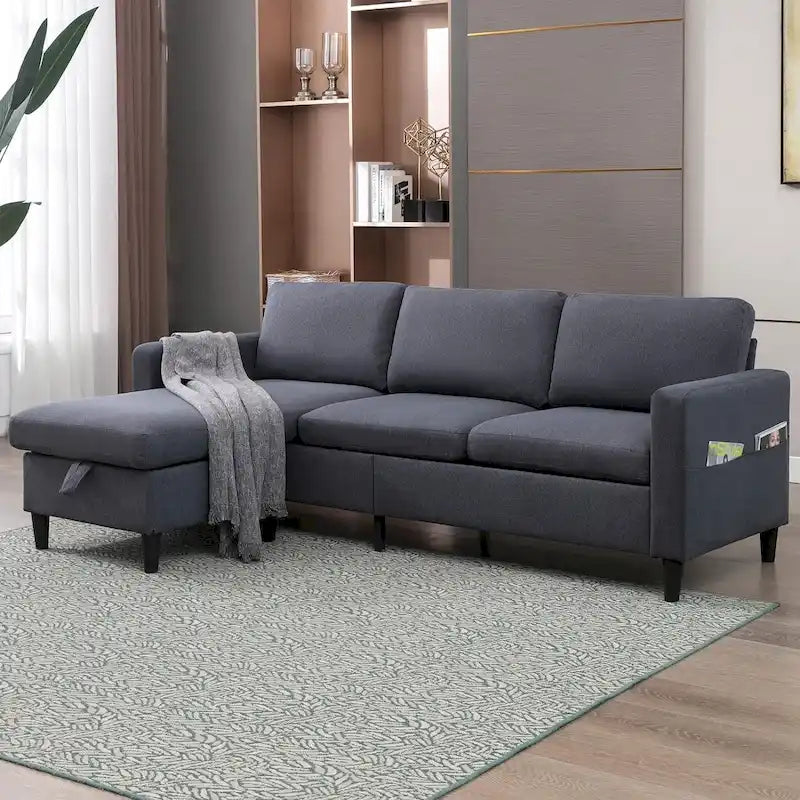 Mixoy Convertible L-Shaped Sectional 3-Seat Sofa with Storage Ottoman,Reversible Chaise - 85.83in x 27.95in x 30.71in-21