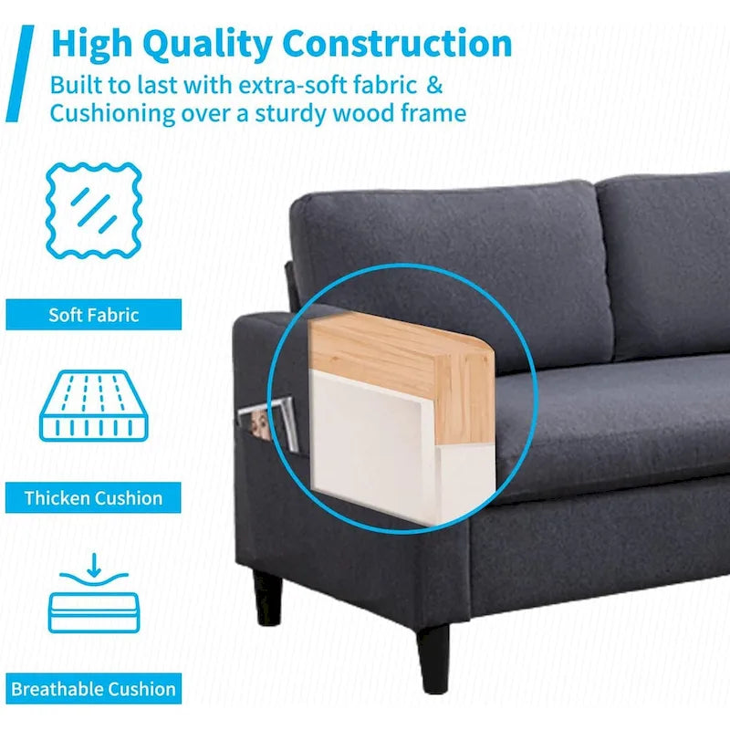 Mixoy Convertible L-Shaped Sectional 3-Seat Sofa with Storage Ottoman,Reversible Chaise - 85.83in x 27.95in x 30.71in-5