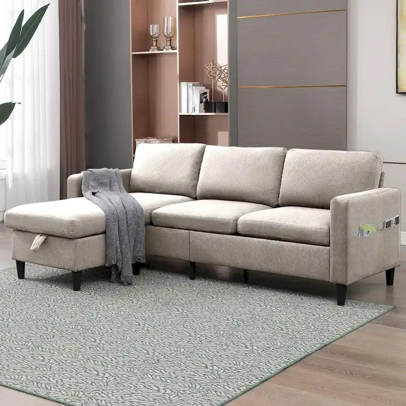 Mixoy Convertible L-Shaped Sectional 3-Seat Sofa with Storage Ottoman,Reversible Chaise - 85.83in x 27.95in x 30.71in-7