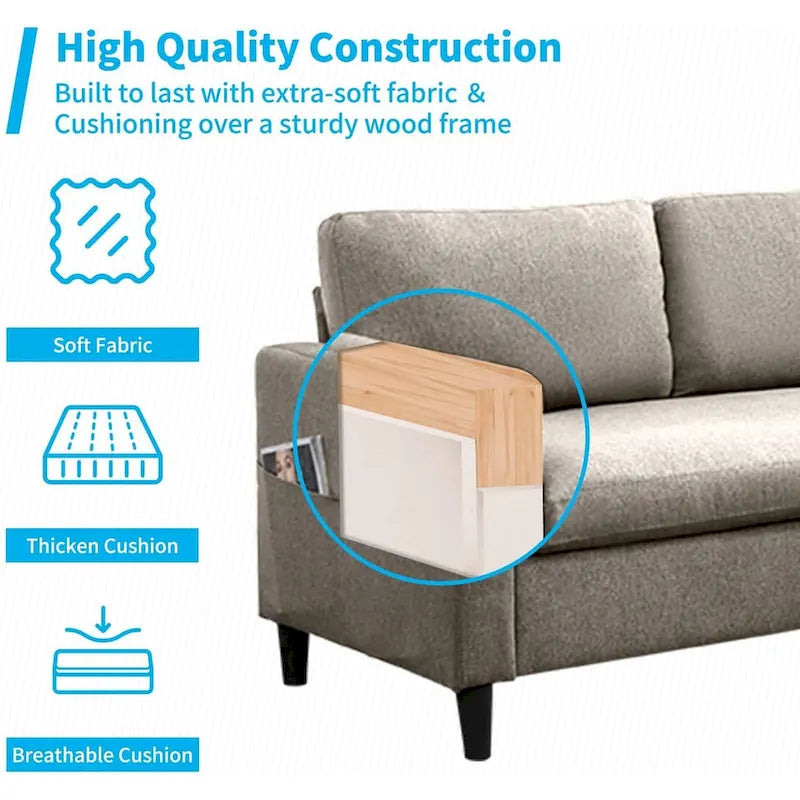 Mixoy Convertible L-Shaped Sectional 3-Seat Sofa with Storage Ottoman,Reversible Chaise - 85.83in x 27.95in x 30.71in-11