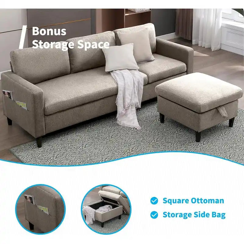 Mixoy Convertible L-Shaped Sectional 3-Seat Sofa with Storage Ottoman,Reversible Chaise - 85.83in x 27.95in x 30.71in-12