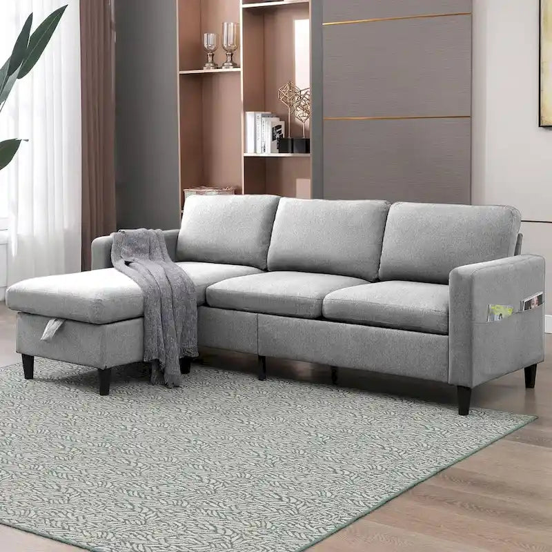 Mixoy Convertible L-Shaped Sectional 3-Seat Sofa with Storage Ottoman,Reversible Chaise - 85.83in x 27.95in x 30.71in-13