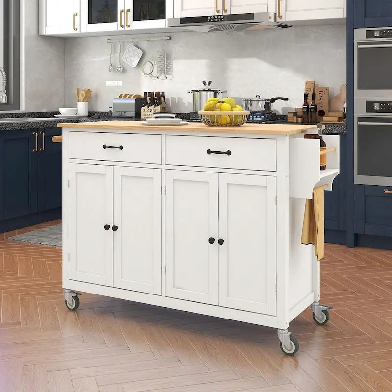 54.3 W Solid Wood Countertop Kitchen Cart with 4 Door Cabinet and 2 Drawers-32