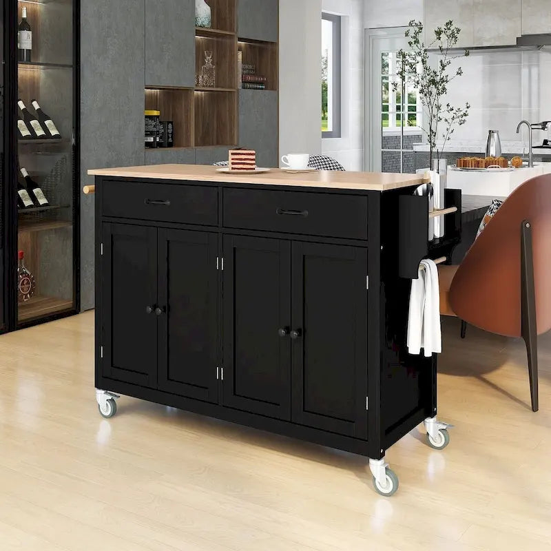 54.3 W Solid Wood Countertop Kitchen Cart with 4 Door Cabinet and 2 Drawers-34