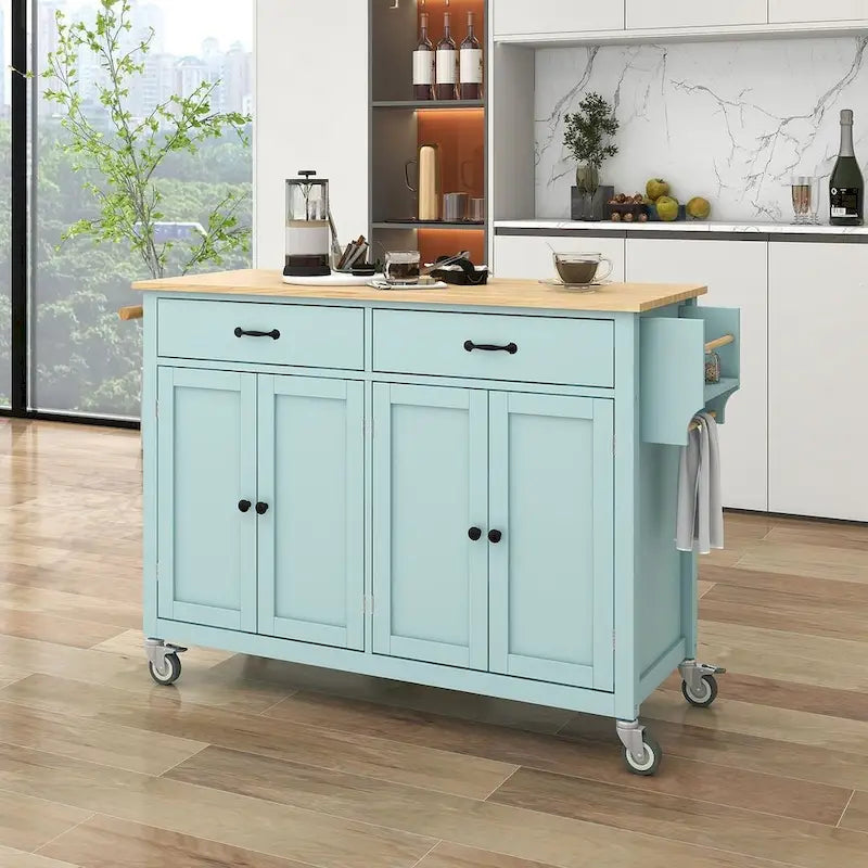54.3 W Solid Wood Countertop Kitchen Cart with 4 Door Cabinet and 2 Drawers-2