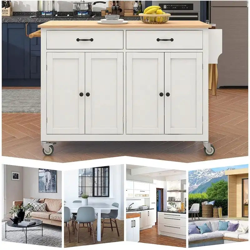 54.3 W Solid Wood Countertop Kitchen Cart with 4 Door Cabinet and 2 Drawers-10