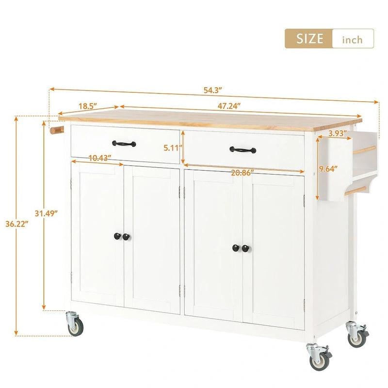 54.3 W Solid Wood Countertop Kitchen Cart with 4 Door Cabinet and 2 Drawers-11