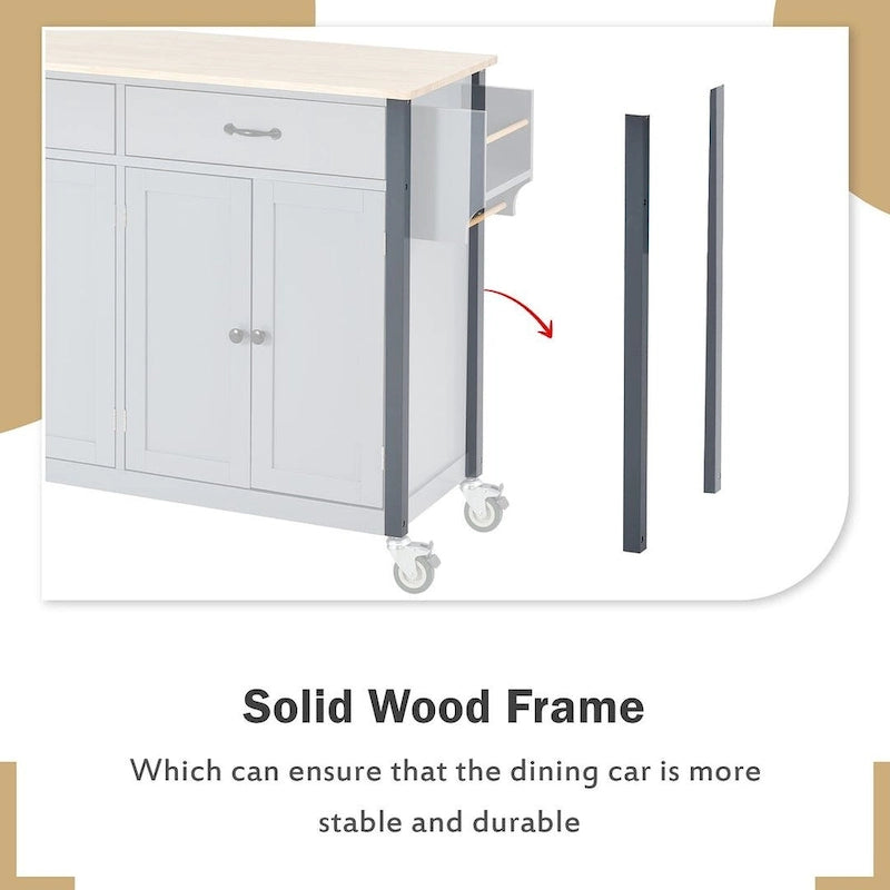 54.3 W Solid Wood Countertop Kitchen Cart with 4 Door Cabinet and 2 Drawers-15