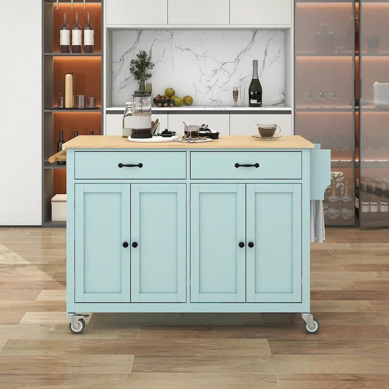 54.3 W Solid Wood Countertop Kitchen Cart with 4 Door Cabinet and 2 Drawers-26
