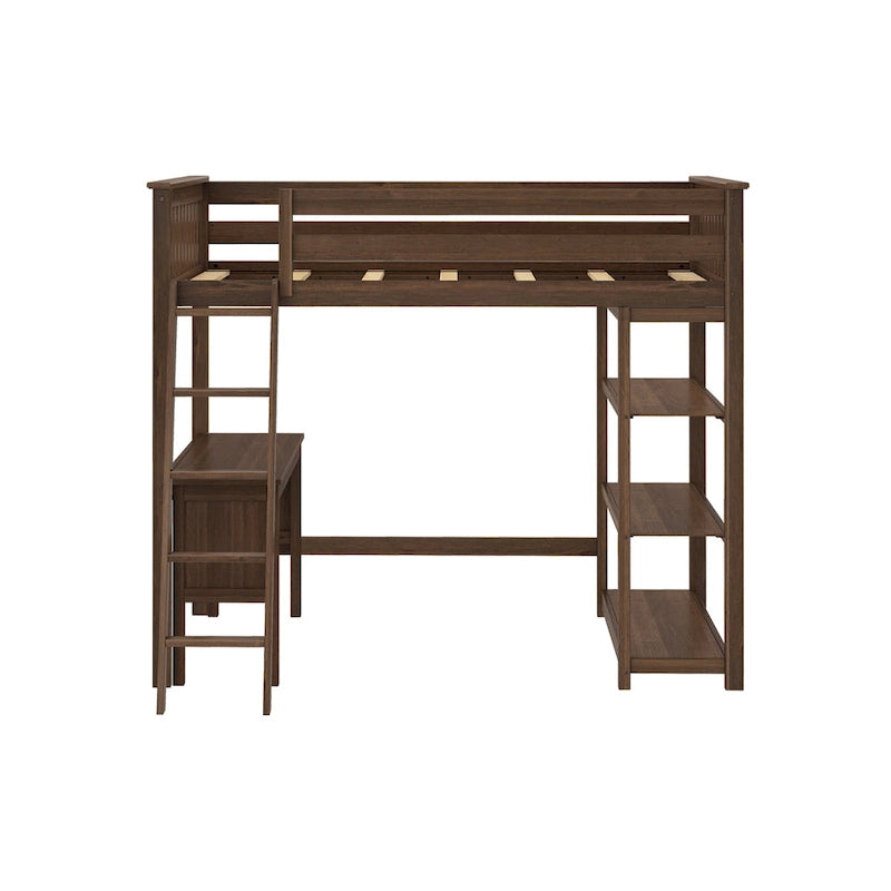 Full-Size High Loft Bed With Bookcase and Desk-7