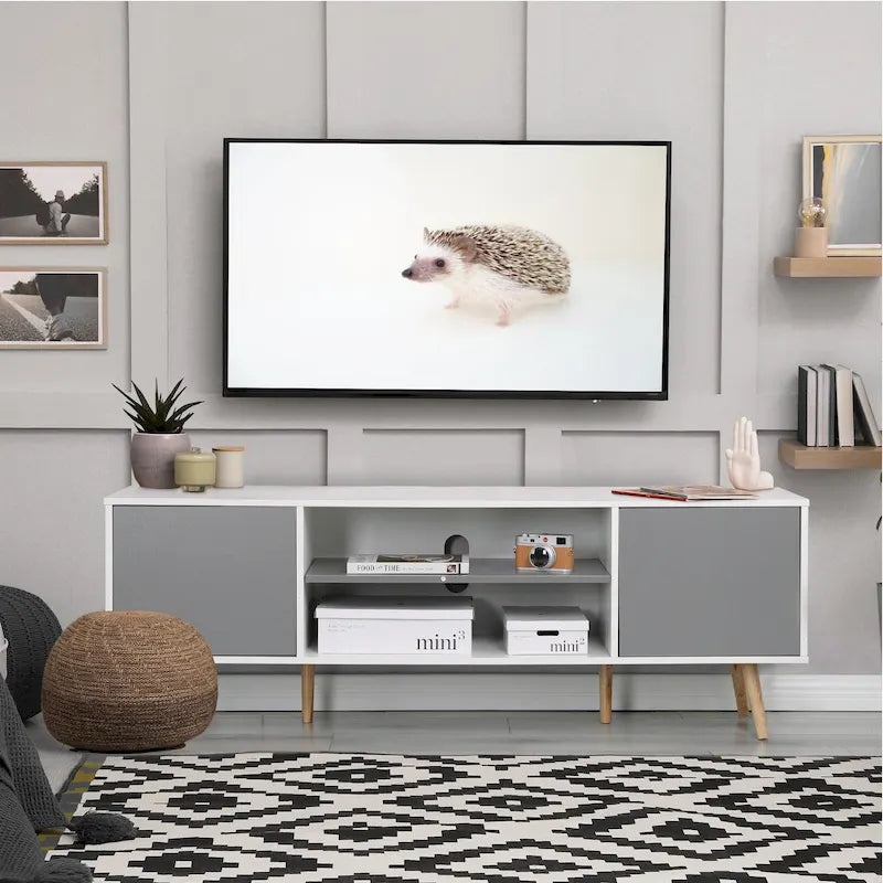 AVAWING Mid-Century Modern TV Stand for 60 TV with Storage and Open Shelf-15