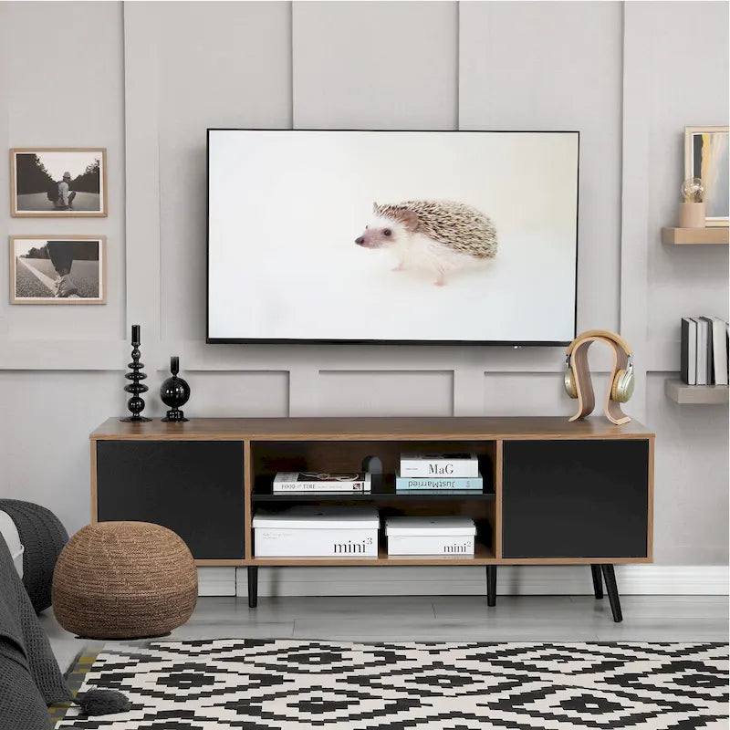 AVAWING Mid-Century Modern TV Stand for 60 TV with Storage and Open Shelf-16