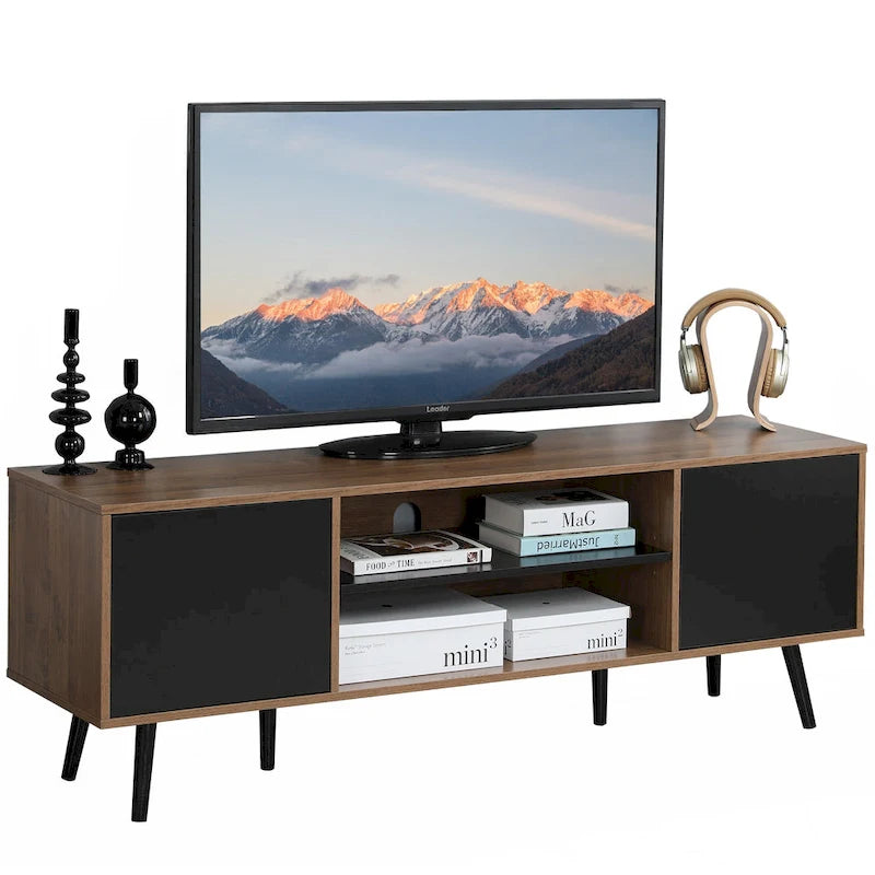 AVAWING Mid-Century Modern TV Stand for 60 TV with Storage and Open Shelf-2