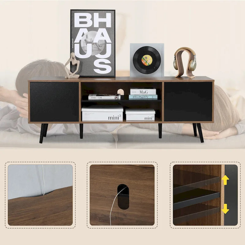 AVAWING Mid-Century Modern TV Stand for 60 TV with Storage and Open Shelf-4