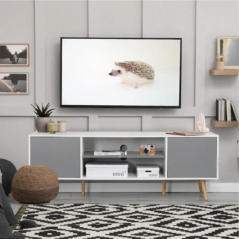 AVAWING Mid-Century Modern TV Stand for 60 TV with Storage and Open Shelf-8