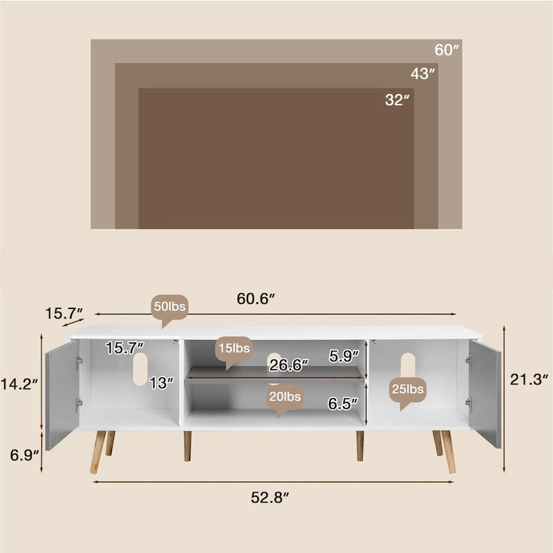 AVAWING Mid-Century Modern TV Stand for 60 TV with Storage and Open Shelf-11