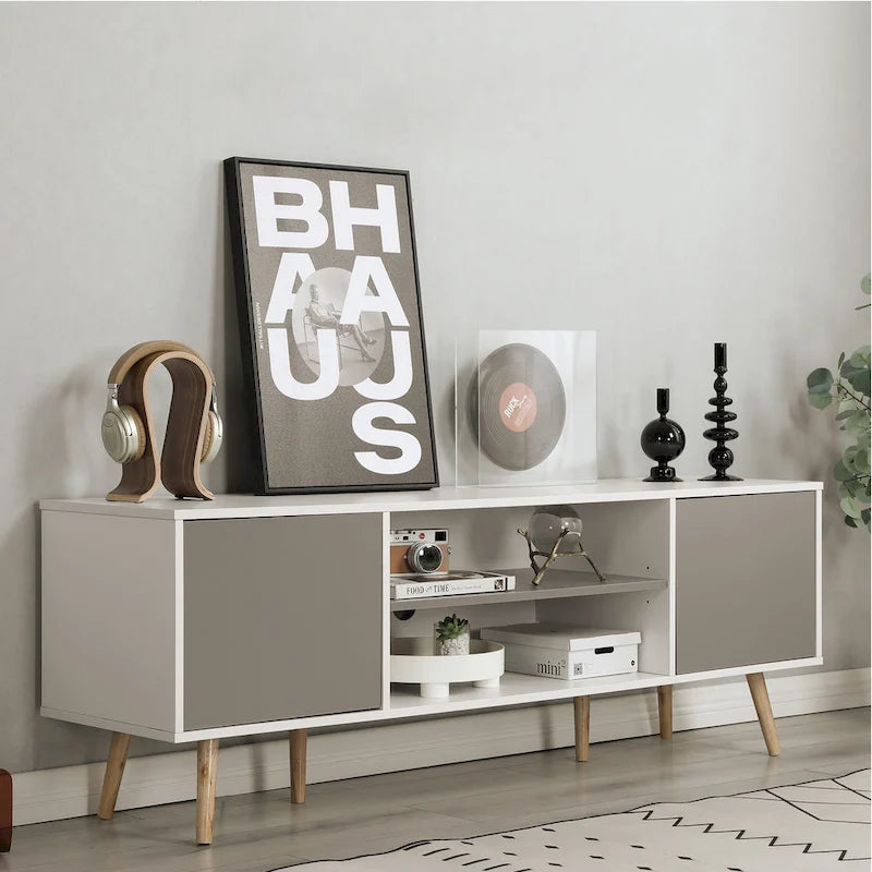 AVAWING Mid-Century Modern TV Stand for 60 TV with Storage and Open Shelf-12