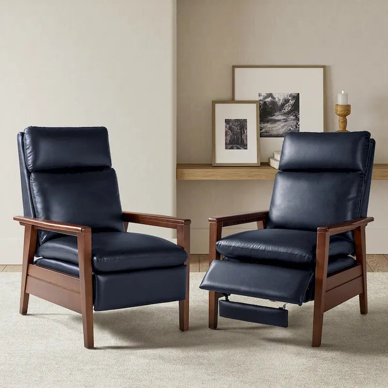 Patrick Mid-century Vegan Leather Solid Wood Recliner Set of 2 by HULALA HOME-37