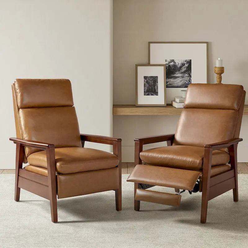 Patrick Mid-century Vegan Leather Solid Wood Recliner Set of 2 by HULALA HOME-38