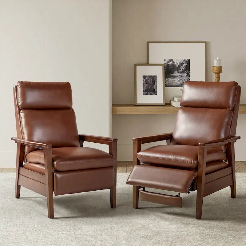 Patrick Mid-century Vegan Leather Solid Wood Recliner Set of 2 by HULALA HOME-39
