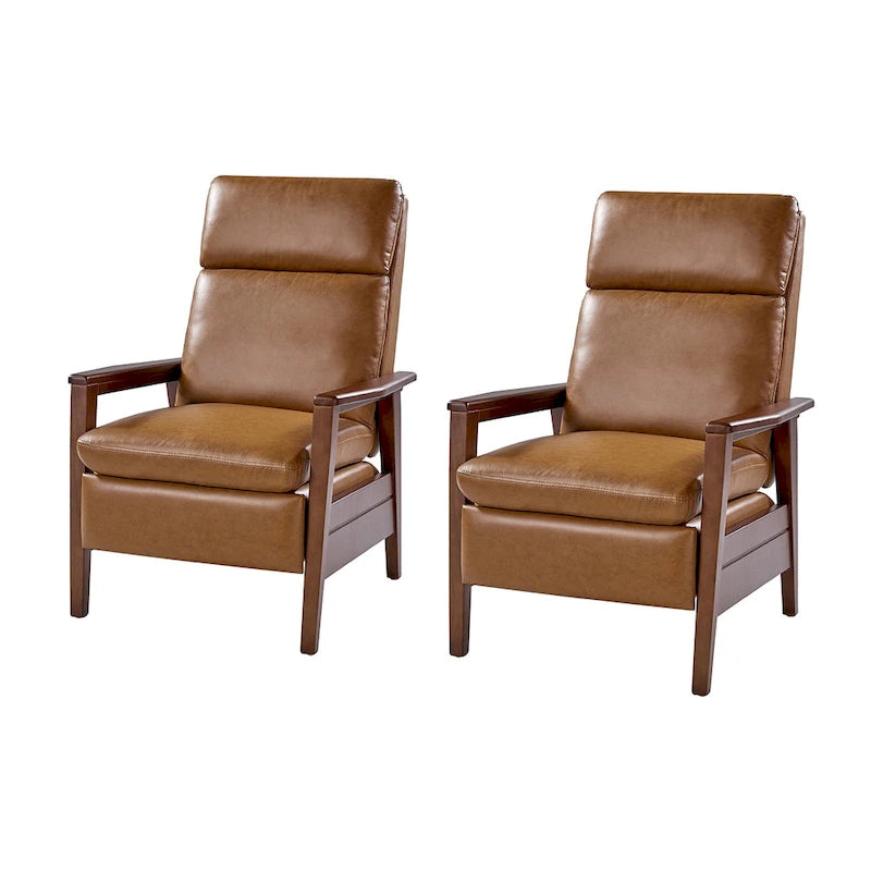 Patrick Mid-century Vegan Leather Solid Wood Recliner Set of 2 by HULALA HOME-2