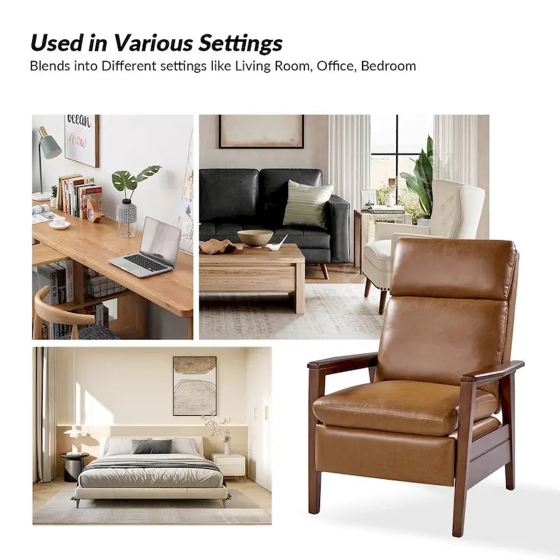 Patrick Mid-century Vegan Leather Solid Wood Recliner Set of 2 by HULALA HOME-7